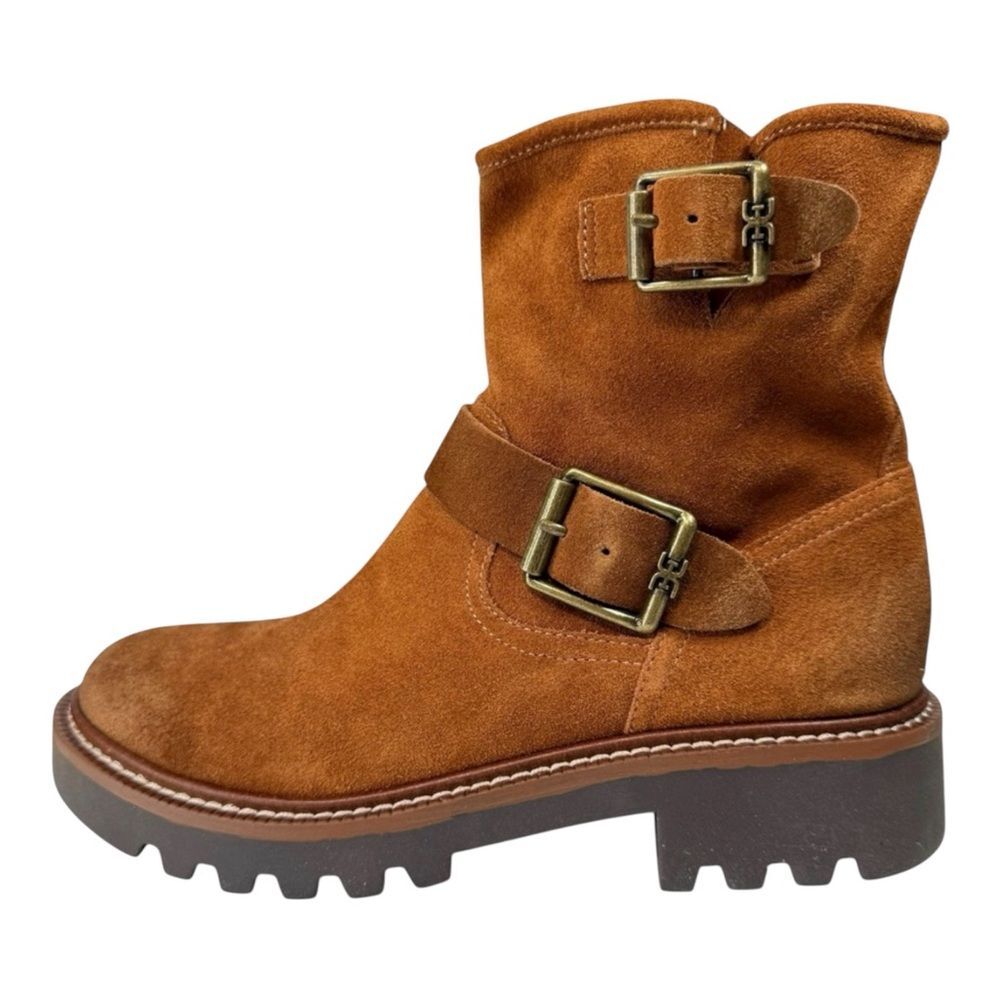 Sam Edelman Kinsley Suede Leather Moto Boots Brown Lug Sole Womens Size 5.5